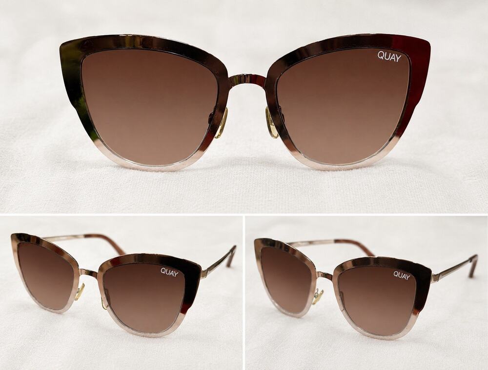 QUAY Australia Super Girl Cat Eye Sunglasses Brown Taupe Gradient Lenses w/ Case